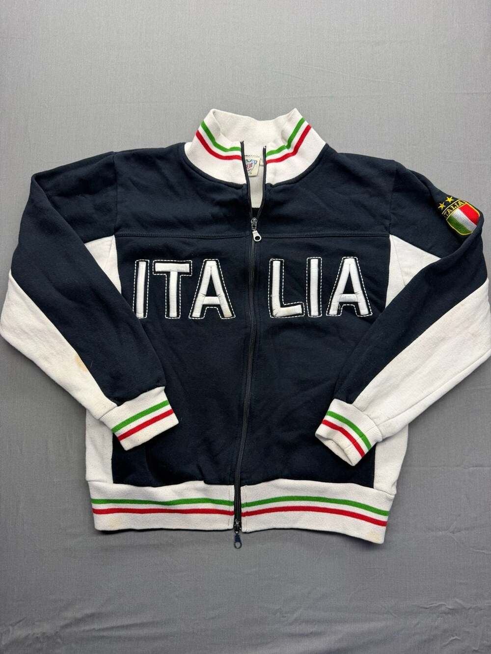 Fila Italia Track Jacket Size S Blue White Embroidered Italy Flag Stripes